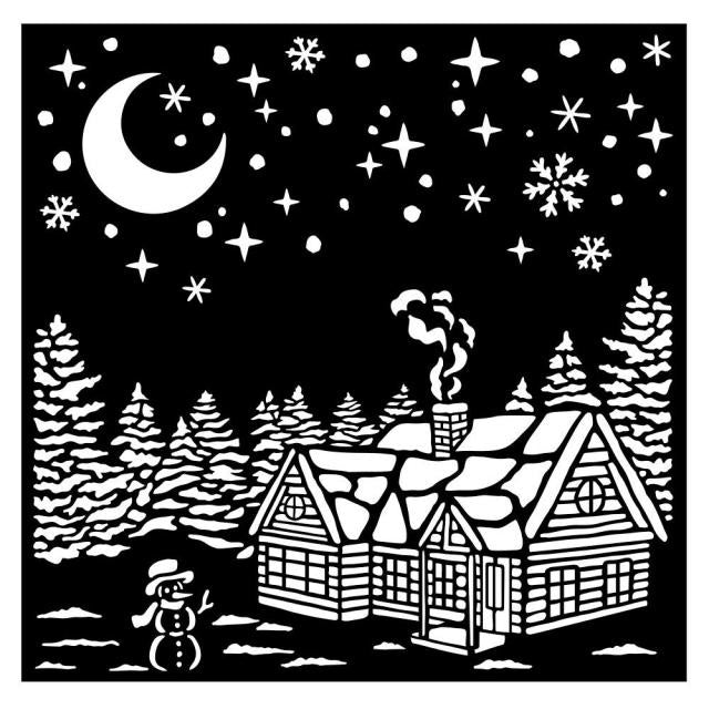 Pochoir épais 18X18 cm - Village de Noël