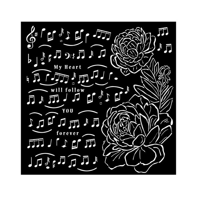 Pochoir épais cm 18X18 - Musique précieuse et pivoine