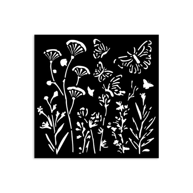 Pochoir épais 12X12 cm - Coquelicots et papillon