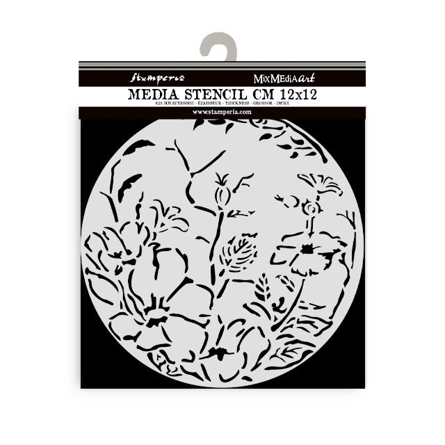 Pochoir épais 12X12 cm - Cadre rond avec des fleurs