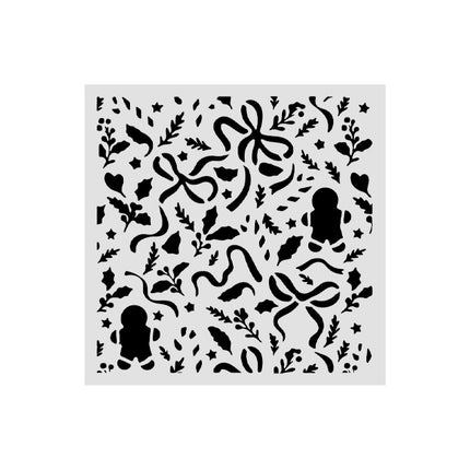 Pochoir découpé au laser pour loisirs créatifs 12X12 cm - Rubans de Noël et bonhommes en pain d’épices