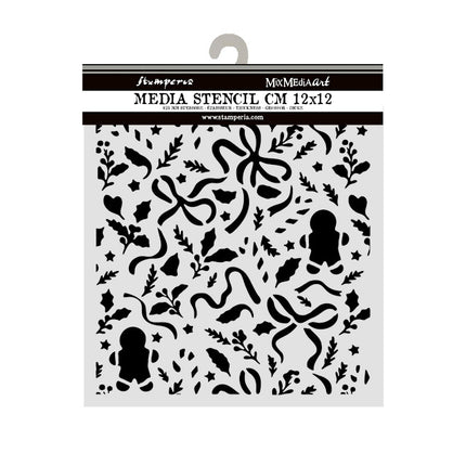 Pochoir découpé au laser pour loisirs créatifs 12X12 cm - Rubans de Noël et bonhommes en pain d’épices