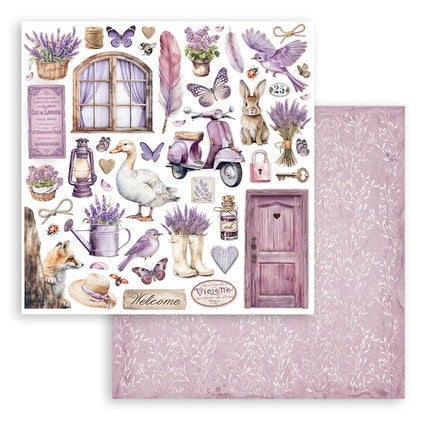 Papier de scrapbooking recto verso - éléments lavande