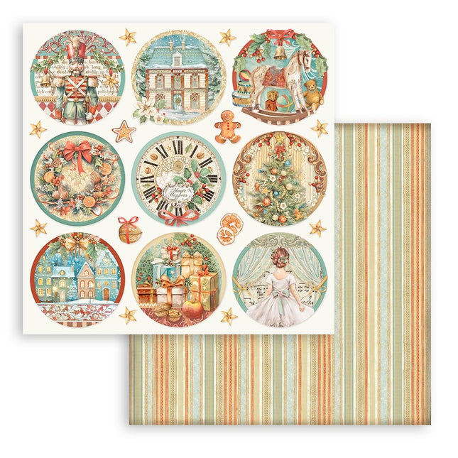 Papier de scrapbooking recto verso - The Nutcracker, ronds