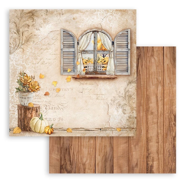 Papier de scrapbooking recto verso - fenêtre Golden Harmony