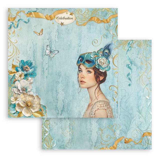 Papier de scrapbooking recto verso - Masquerade dame en fête