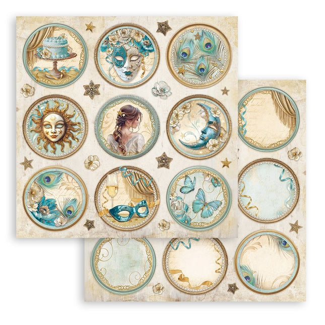 Papier de scrapbooking recto verso - Masquerade motifs ronds