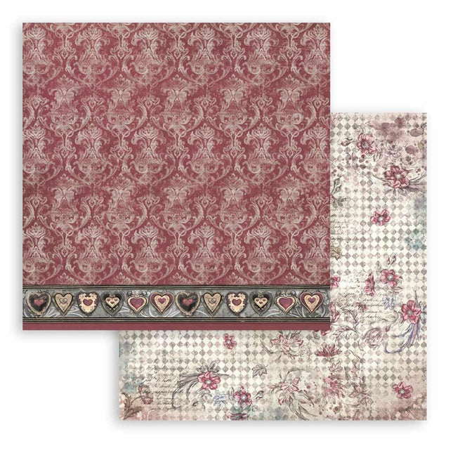 Papier de scrapbooking double face - tapisserie bordeaux Master of Magic