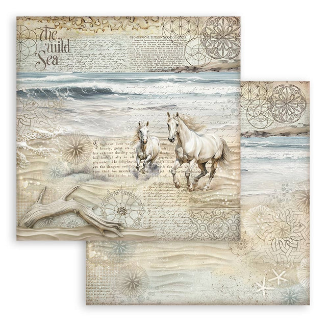 Papier de scrapbooking double face - chevaux Silent Sea