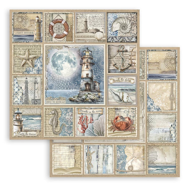 Papier de scrapbooking recto verso - phare Silent Sea