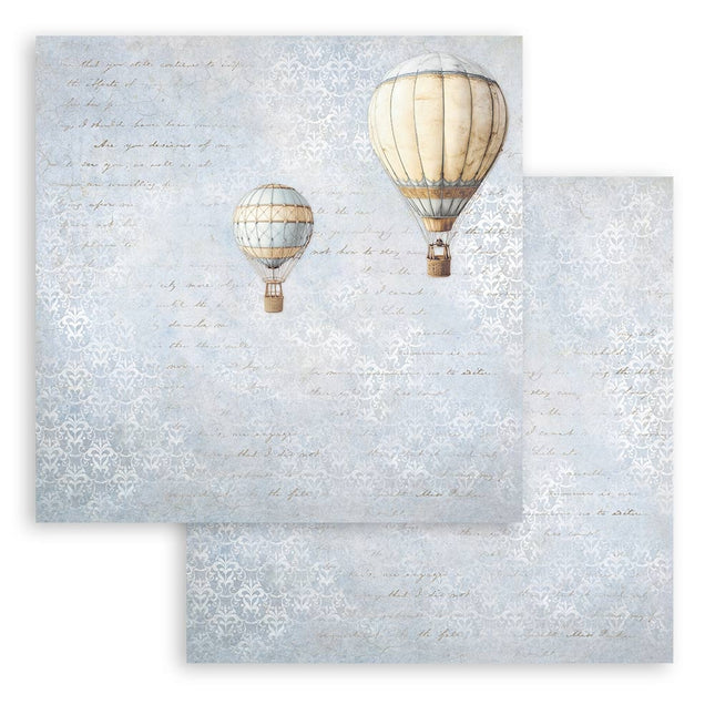 Papier de scrapbooking recto verso - Montgolfières intemporelles