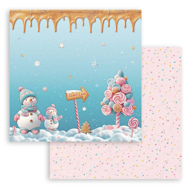 Papier de scrapbooking recto verso - bonshommes de neige Candy Christmas