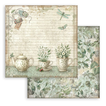 Papier de scrapbooking recto verso - Herbarium Silvae tasse à thé