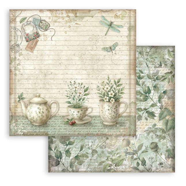 Papier de scrapbooking recto verso - Herbarium Silvae tasse à thé