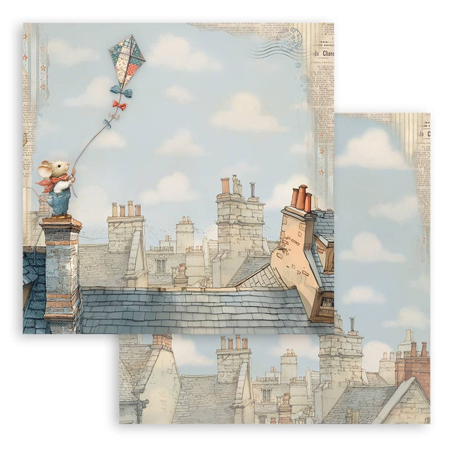 Feuille de scrapbooking recto verso - Cerf-volant familial
