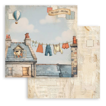 Feuille de scrapbooking recto verso - Lessive fraîche familiale