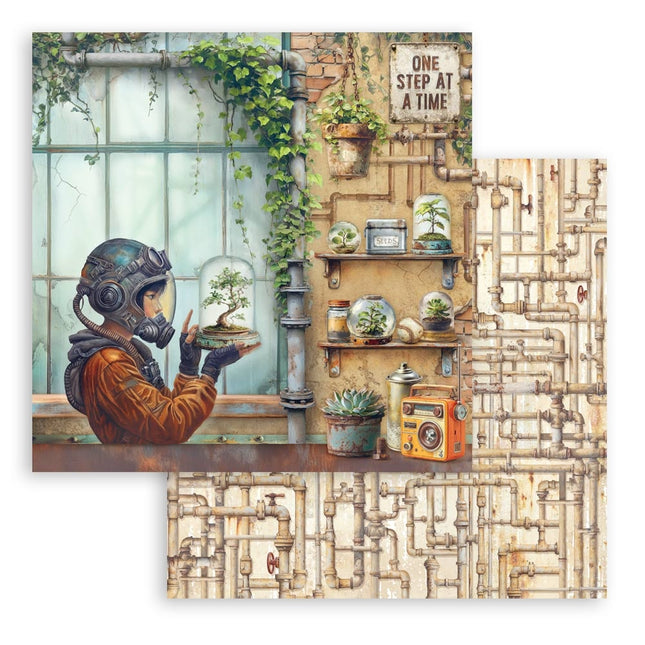 Feuille de scrapbooking recto verso - A new Beginning terrarium