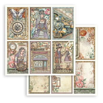 Feuille de scrapbooking imprimée recto verso pour les loisirs créatifs - Jardins du Temps, 6 cartes
