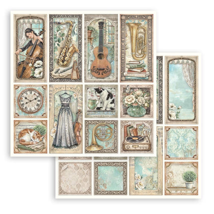Feuille de scrapbooking imprimée recto verso pour loisirs créatifs - cartes assorties Symphony