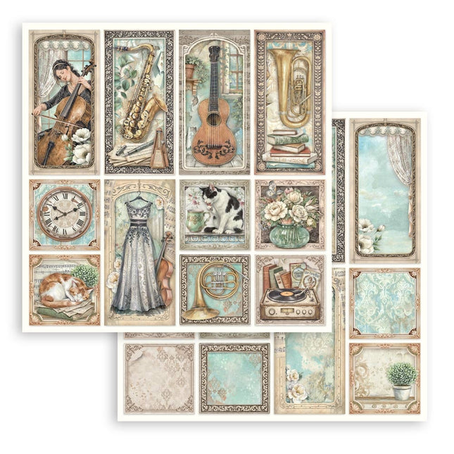 Feuille de scrapbooking imprimée recto verso pour loisirs créatifs - cartes assorties Symphony