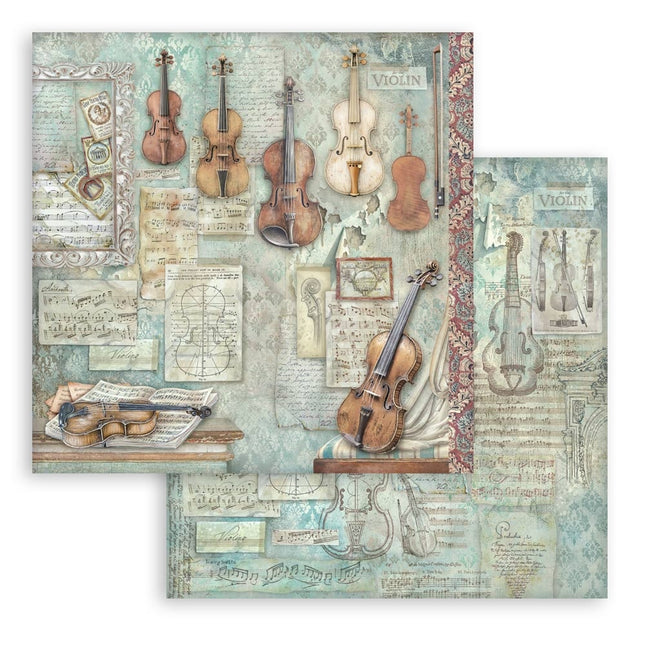 Feuille de scrapbooking imprimée recto verso pour loisirs créatifs - violon Symphony
