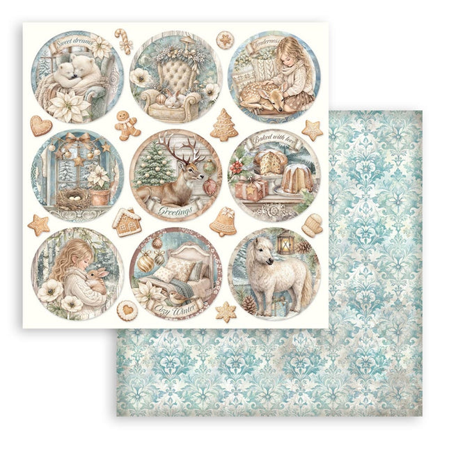 Feuille de scrapbooking imprimée recto verso pour loisirs créatifs - White Christmas cercles