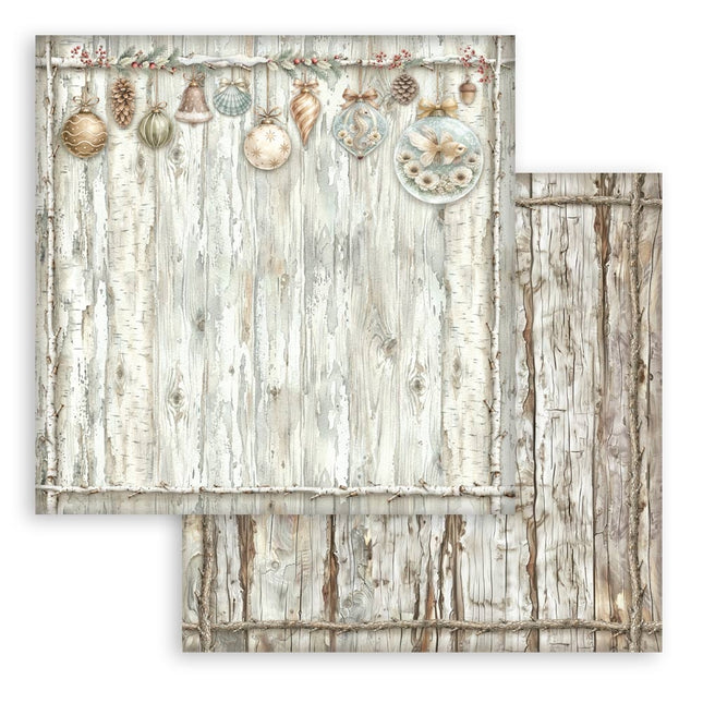 Feuille de scrapbooking imprimée recto verso pour loisirs créatifs - White Christmas motif bois
