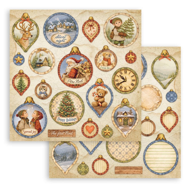 Feuille de scrapbooking imprimée recto verso pour loisirs créatifs - boules Silent Night