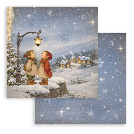 Feuille de scrapbooking imprimée recto verso pour loisirs créatifs - Silent Night, lampadaire