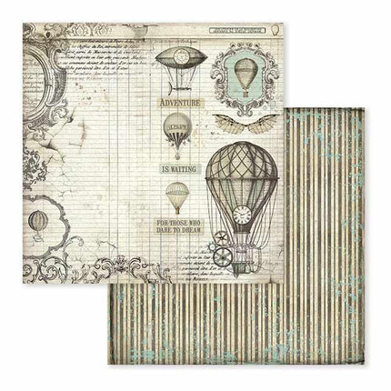 Papier de scrapbooking recto verso - Voyages Fantastiques montgolfière
