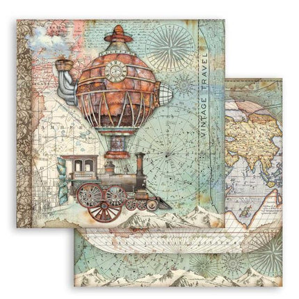 Papier de scrapbooking double face Sir Vagabond train volant