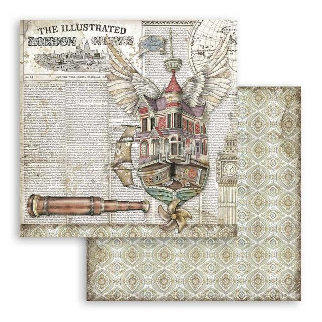 Papier de scrapbooking recto verso Lady Vagabond vaisseau volant