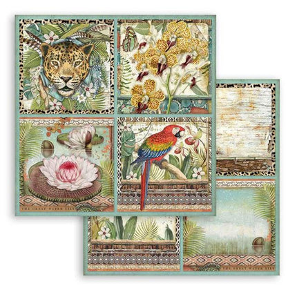 Papier de scrapbooking recto verso - Amazonia étiquettes carrées