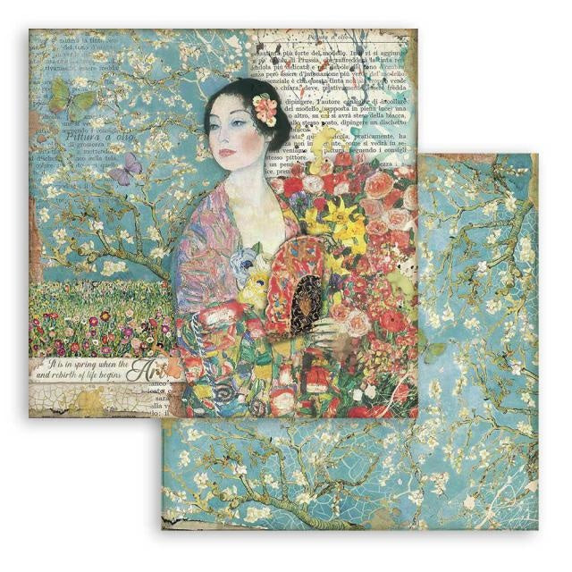 Papier de scrapbooking double face - Dame à l’éventail