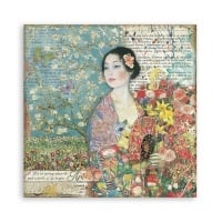 Papier de scrapbooking double face - Dame à l’éventail