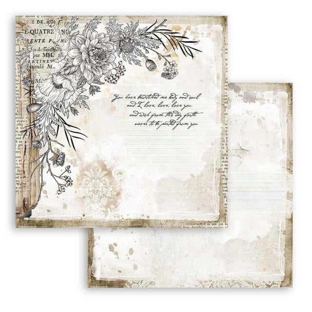 Papier de scrapbooking double face - Journal romantique coin avec fleur