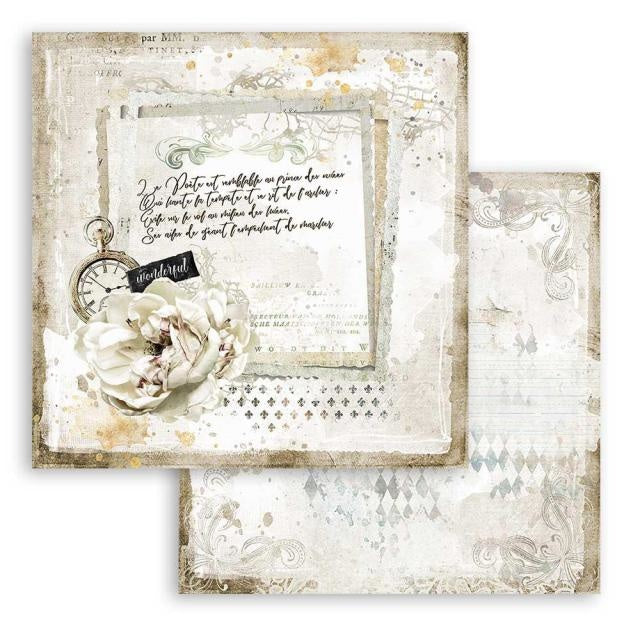 Papier de scrapbooking double face - Journal romantique lettre et horloge