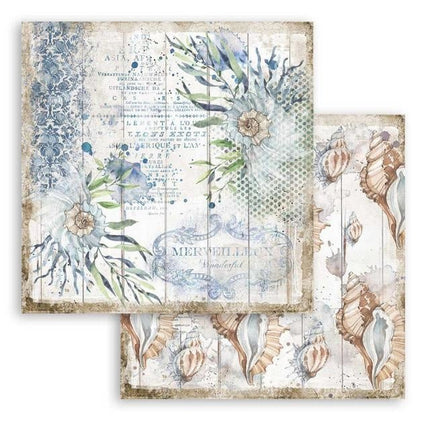 Papier de scrapbooking double face - Rêve romantique de la mer coquillages