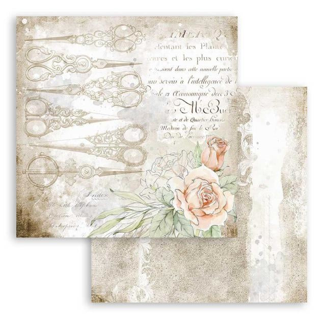Papier de scrapbooking double face - Fils romantiques ciseaux