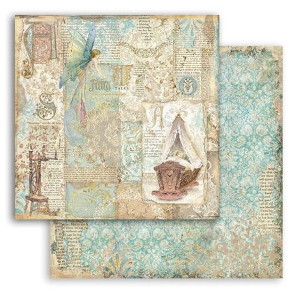 Papier de scrapbooking recto verso - La Belle au bois dormant berceau