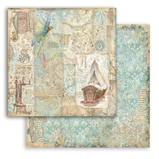 Papier de scrapbooking recto verso - La Belle au bois dormant berceau