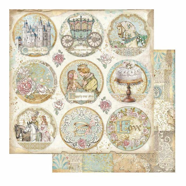 Papier de scrapbooking double face - Médaillons Belle au bois dormant