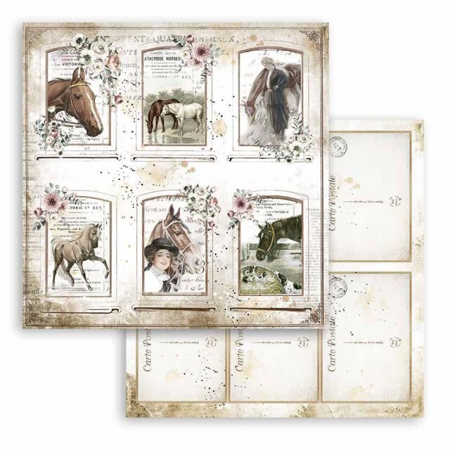 Papier de scrapbooking double face - Cartes Chevaux romantiques