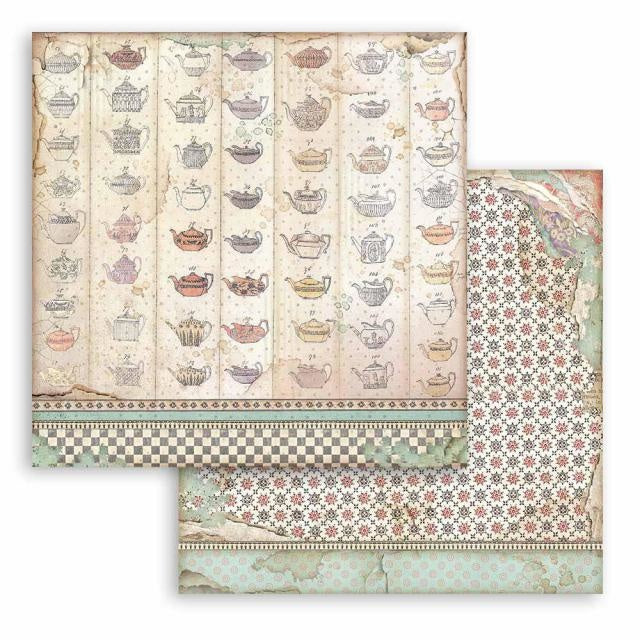 Papier de scrapbooking double face - Motif tasse de thé