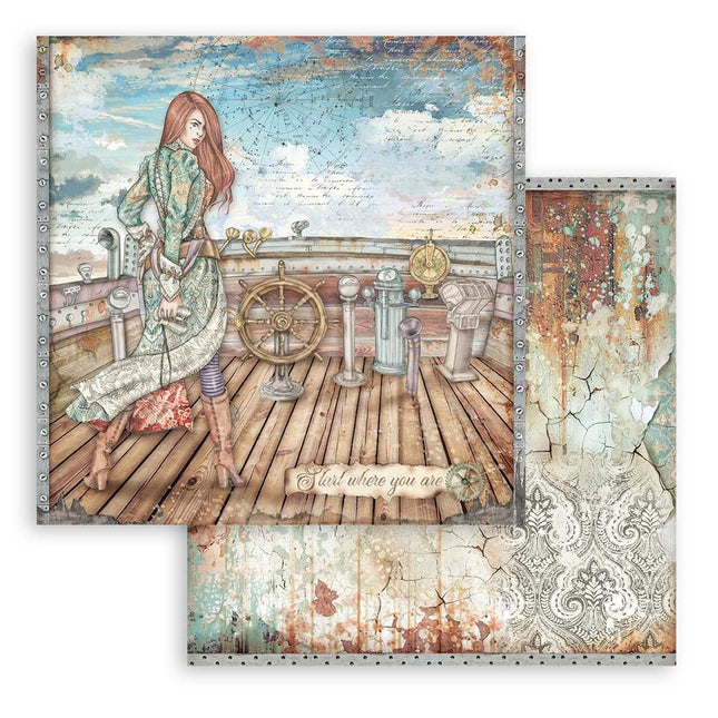 Papier de scrapbooking recto verso - gouvernail Lady Vagabond Lifestyle