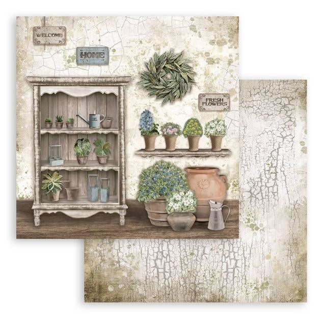 Papier de scrapbooking recto verso - armoire Romantic Garden House