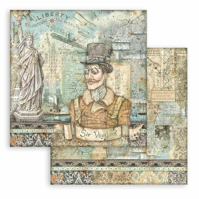 Papier de scrapbooking recto verso - Statue de la Liberté, Sir Vagabond Aviator
