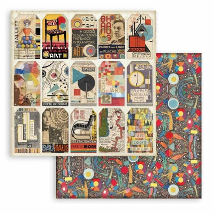 Papier de scrapbooking recto verso - Bauhaus étiquettes
