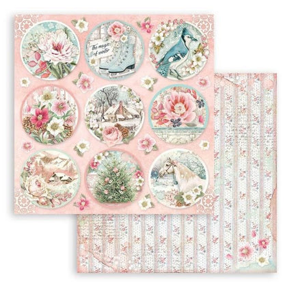 Papier de scrapbooking recto verso - Rondes doux hiver