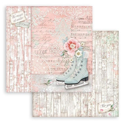 Papier de scrapbooking recto verso - Patin à glace doux hiver